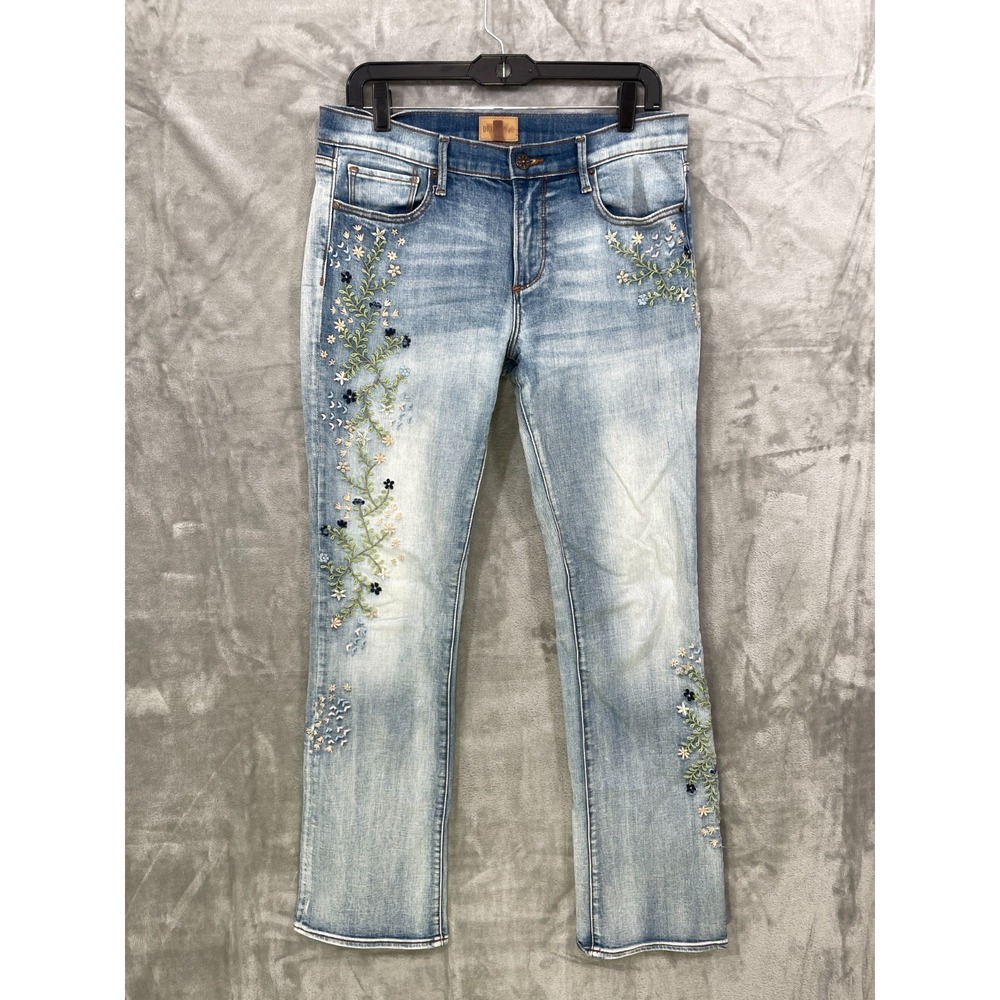 Driftwood Kelly Womens Size W29 Blue Floral Embroidered Bootcut Jeans 32" Inseam